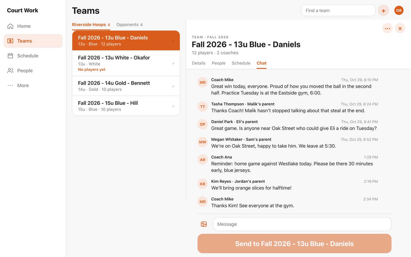 13u Blue's Team chat on the web