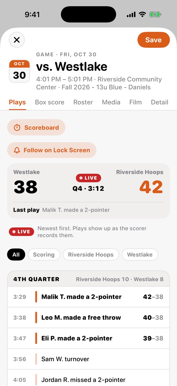 Scoring a Game live in the iPhone app at courtside