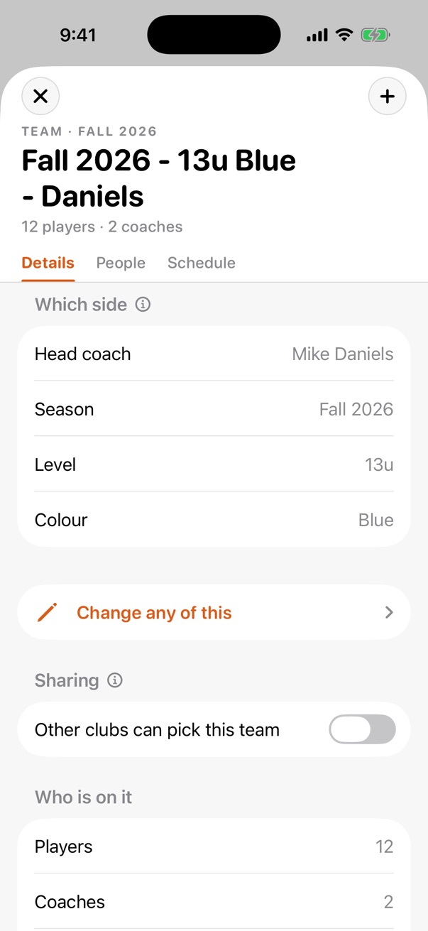 A Team's people in the iPhone app